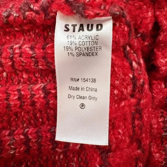 Staud Myrna Off-The-Shoulder Long Sleeve Cable Knit Sweater Cozy Red Pink Size M